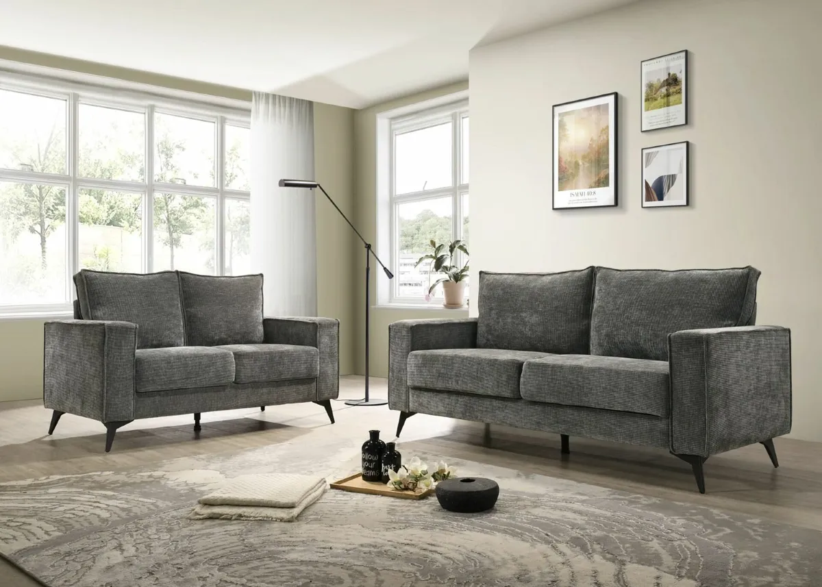 3 + 2 Seater Sofa Set – Grey Cord Fabric – €799 - Image 1