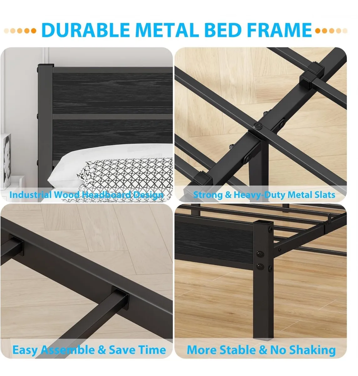 King Size Bed Frame with Wooden Headboard Bed Fram - Image 2