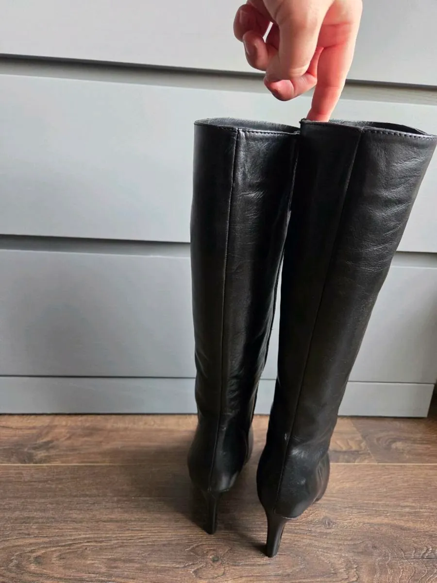 Black Leather Boots Size 5 - Image 2