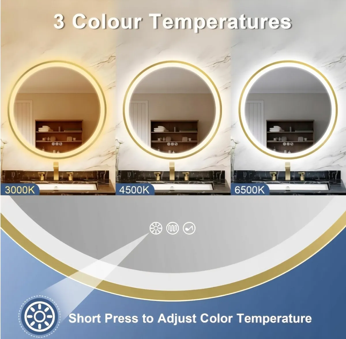 LED Bathroom Mirror Gold Frame Bluetooth Speakers - Image 3