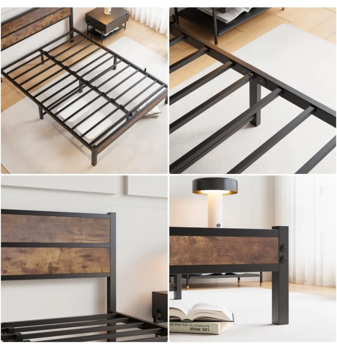 King Size Bed Frame with Wooden Headboard Bed Fram - Image 2