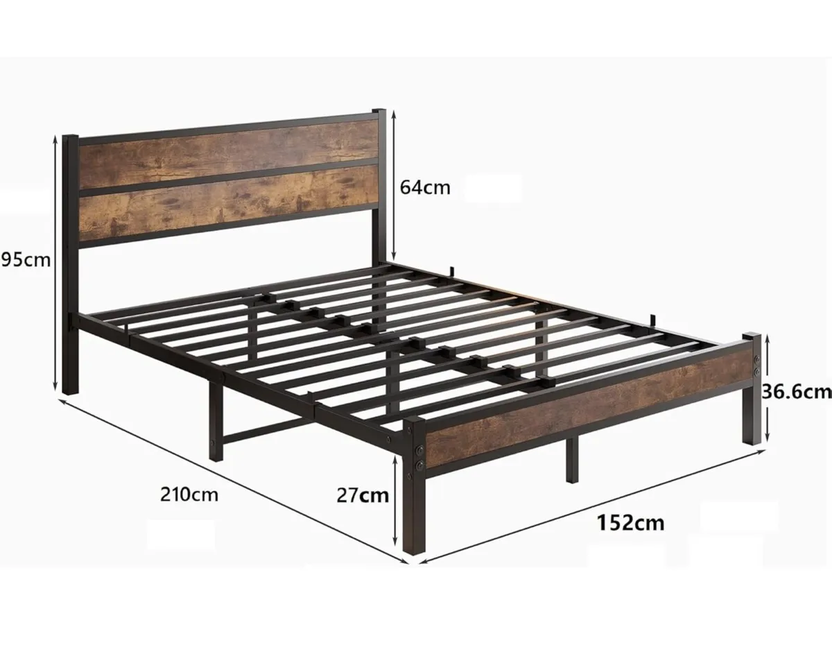 King Size Bed Frame with Wooden Headboard Bed Fram - Image 4