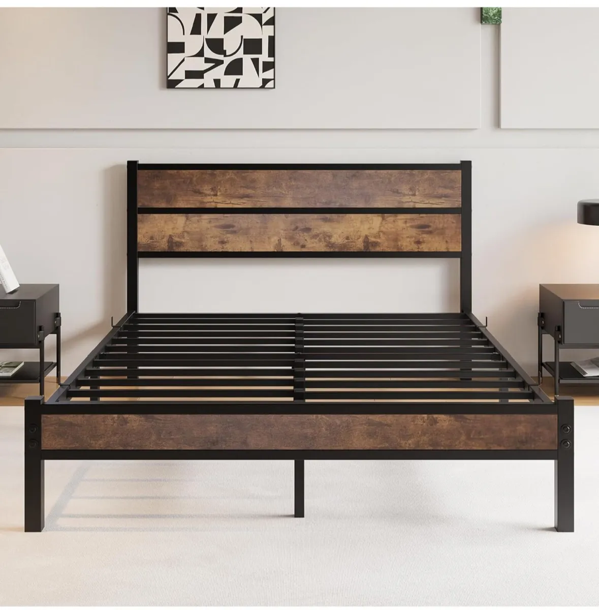 King Size Bed Frame with Wooden Headboard Bed Fram - Image 4