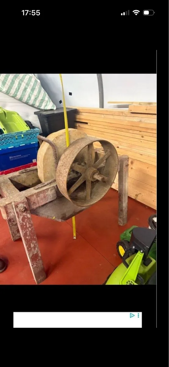 19 century stone wheel with stand and pully belt - Image 1