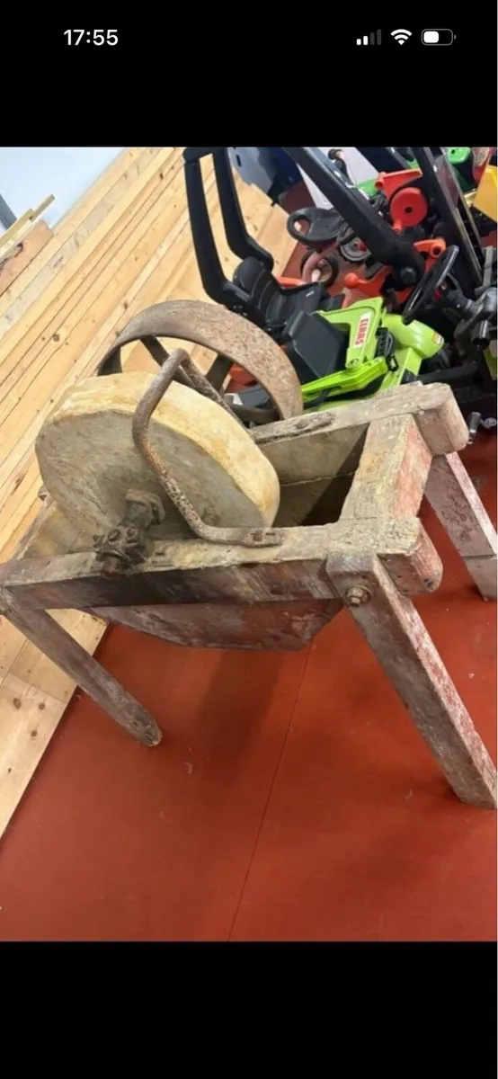 19 century stone wheel with stand and pully belt - Image 3