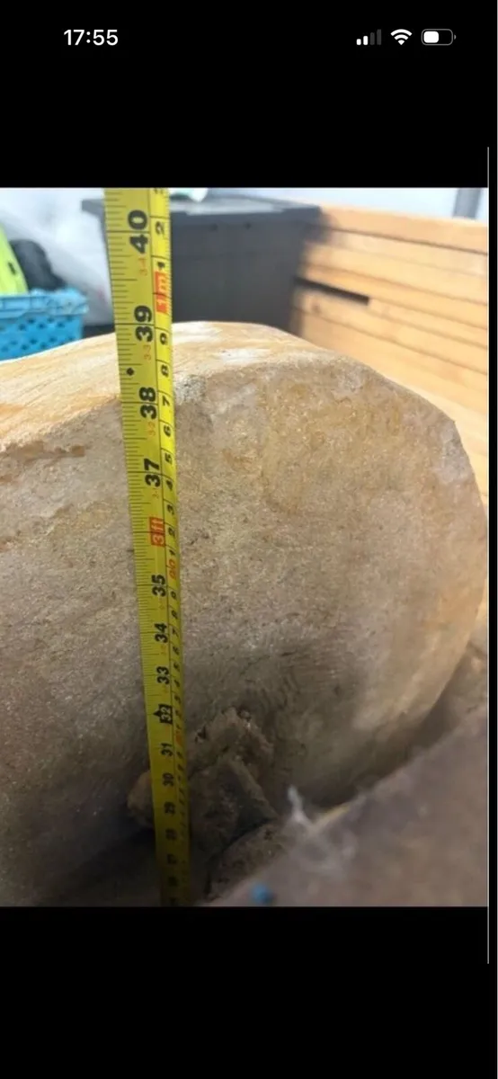 19 century stone wheel with stand and pully belt - Image 4