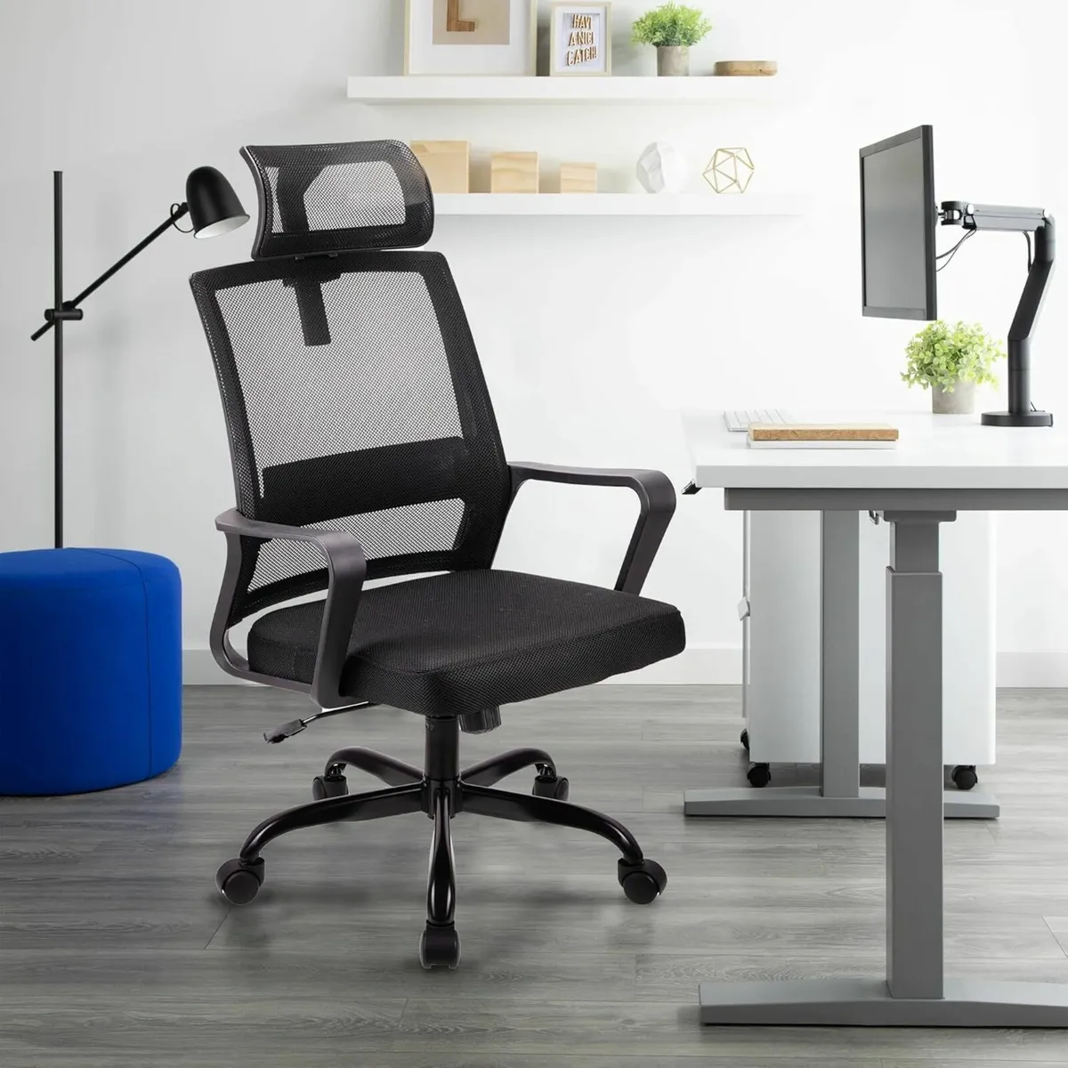 Adjustable headrest office chair, ergonomic mesh - Image 2