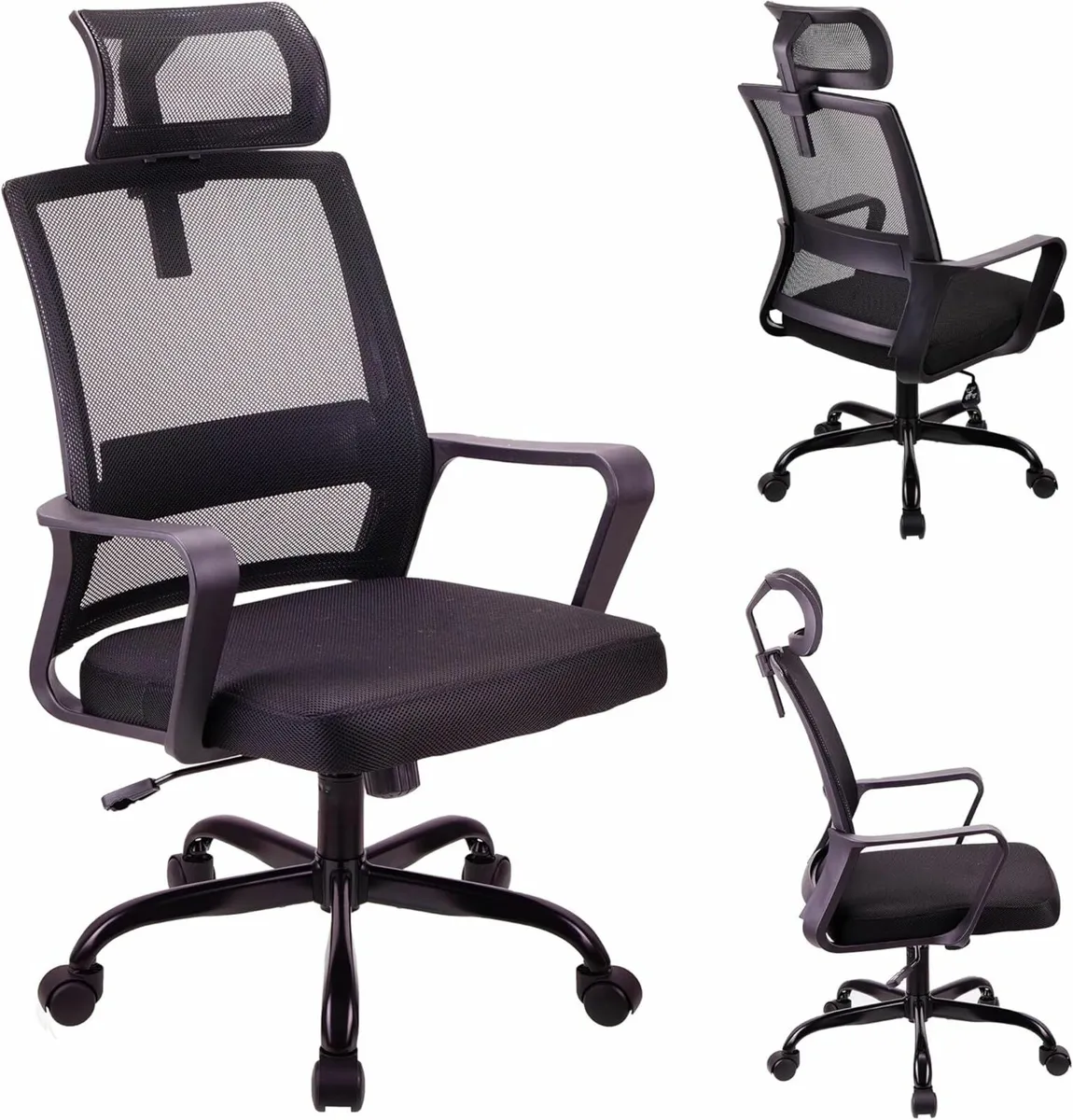 Adjustable headrest office chair, ergonomic mesh - Image 1