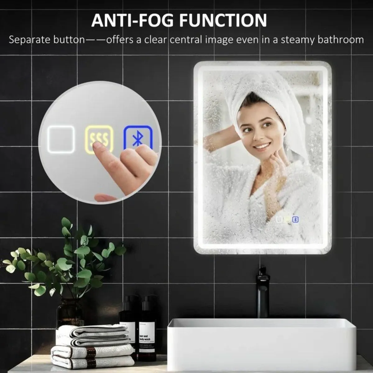 LED Bathroom Mirror 50x70cm Bluetooth Speakers - Image 4