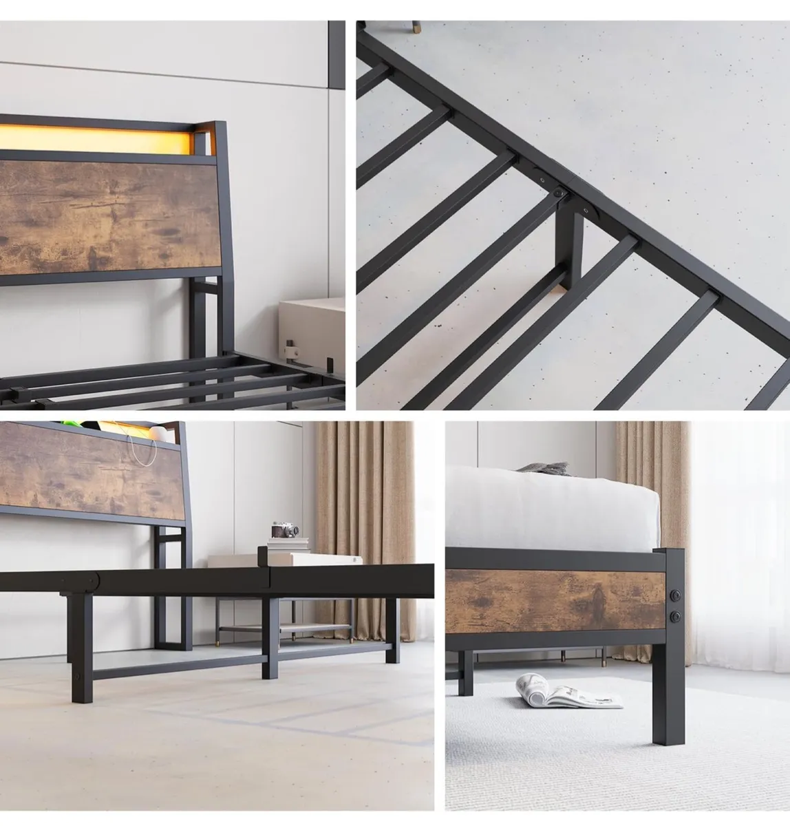 King Size Bed Frame with Charging Station and LED - Image 2