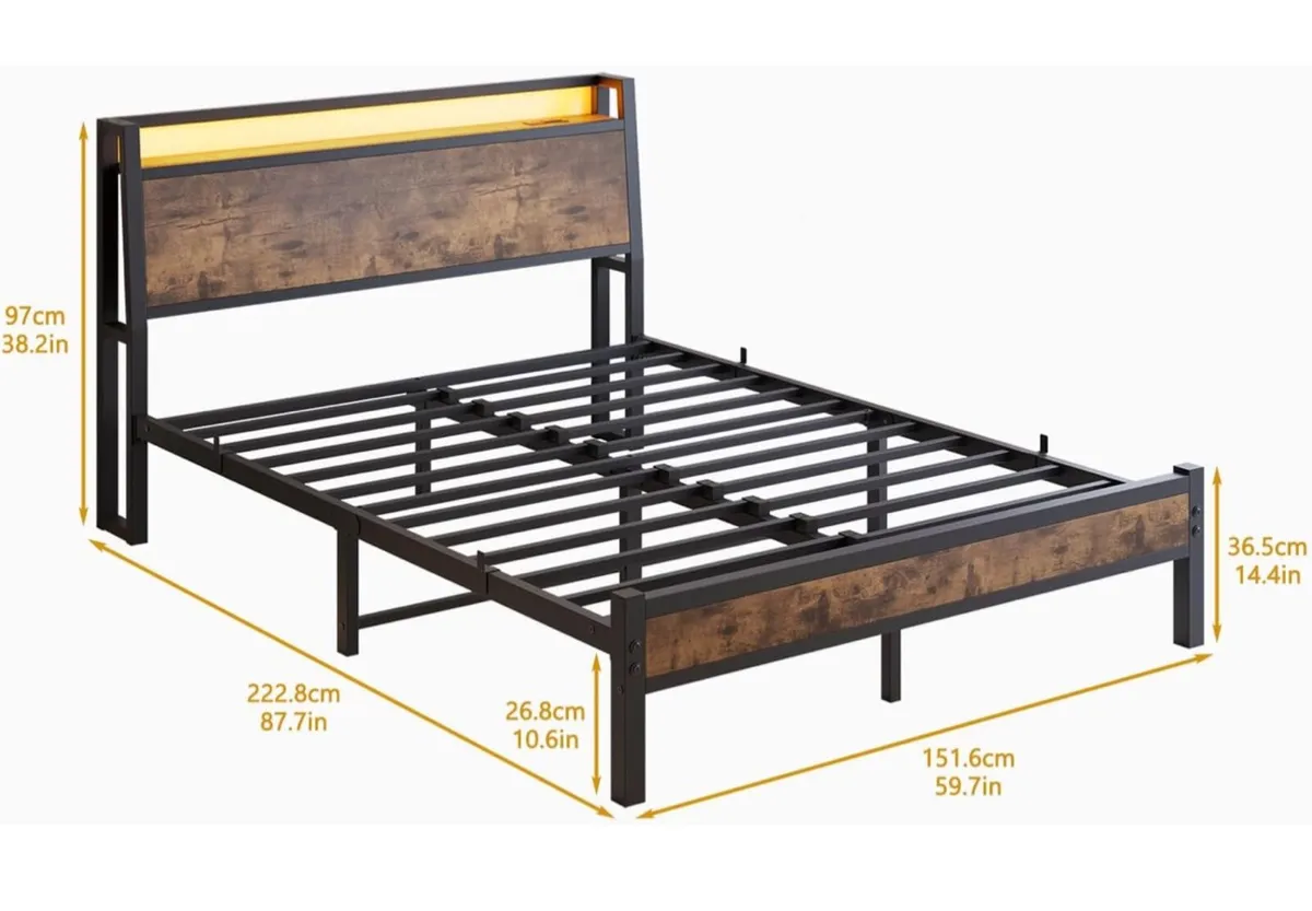 King Size Bed Frame with Charging Station and LED - Image 2