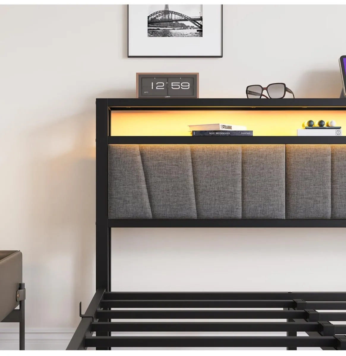 King Size Bed Base with Charging Station and Led l - Image 4