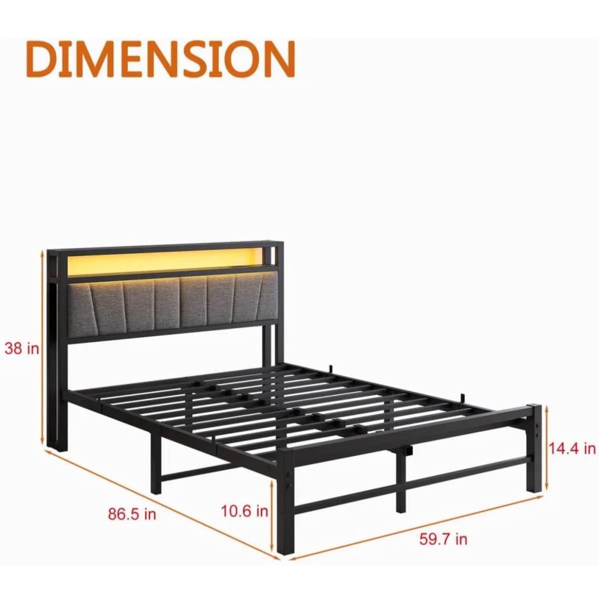 King Size Bed Base with Charging Station and Led l - Image 2