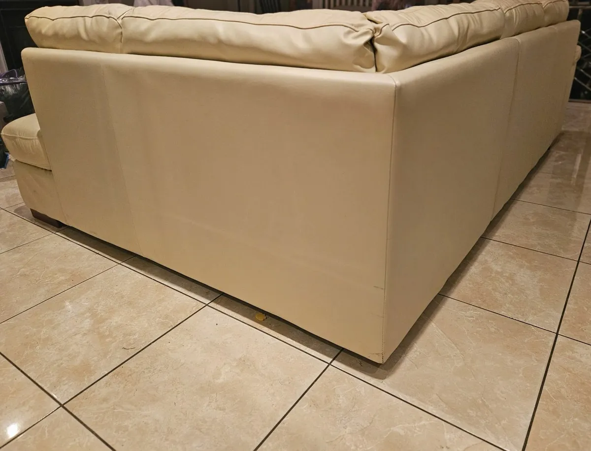 Cream leather L shaped sofa - Image 2