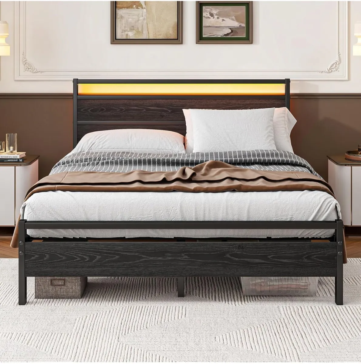King Size Bed Frame with Headboard & LED Lights - Image 1