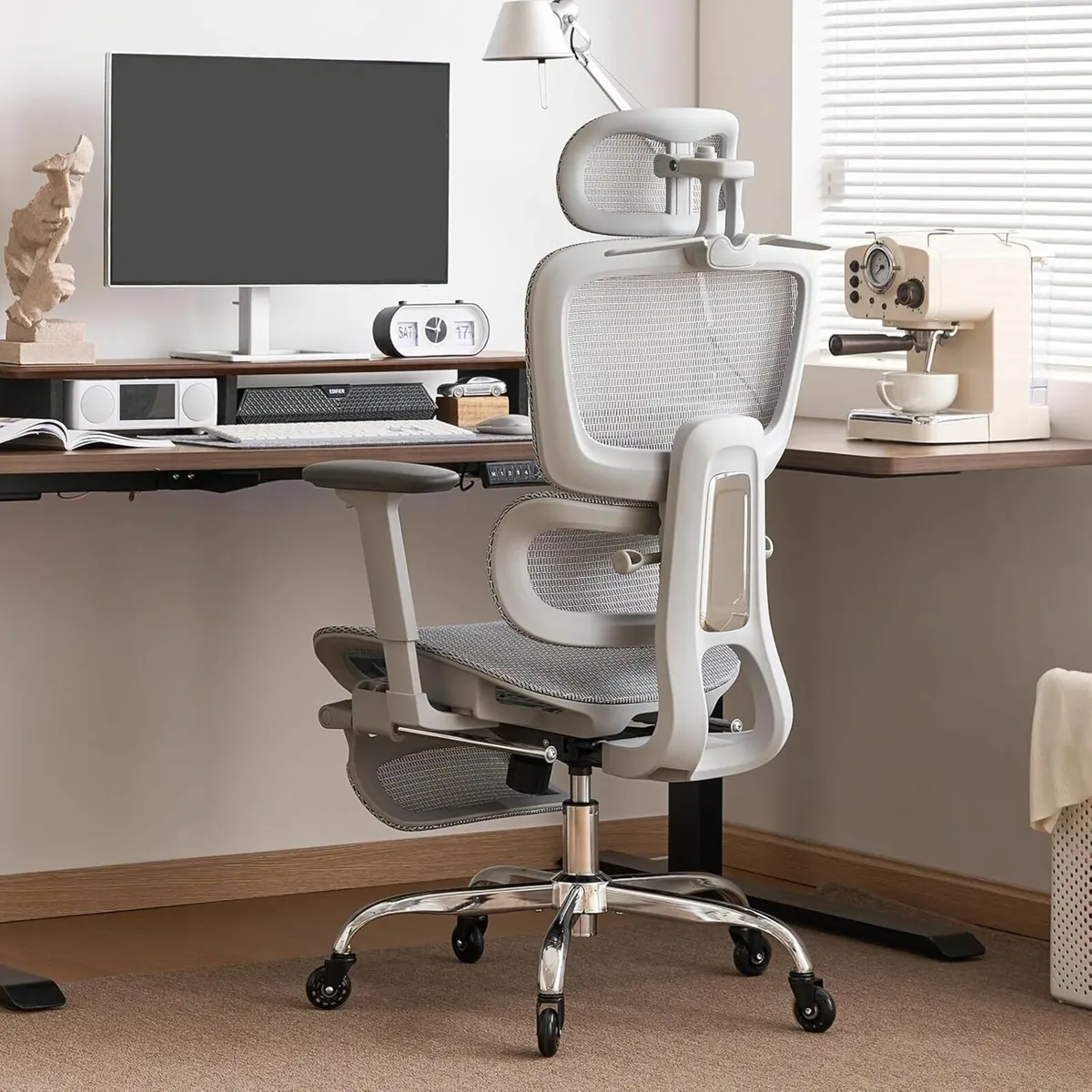 Ergonomic Office Chair Footrest Gaming Study Grey - Image 1