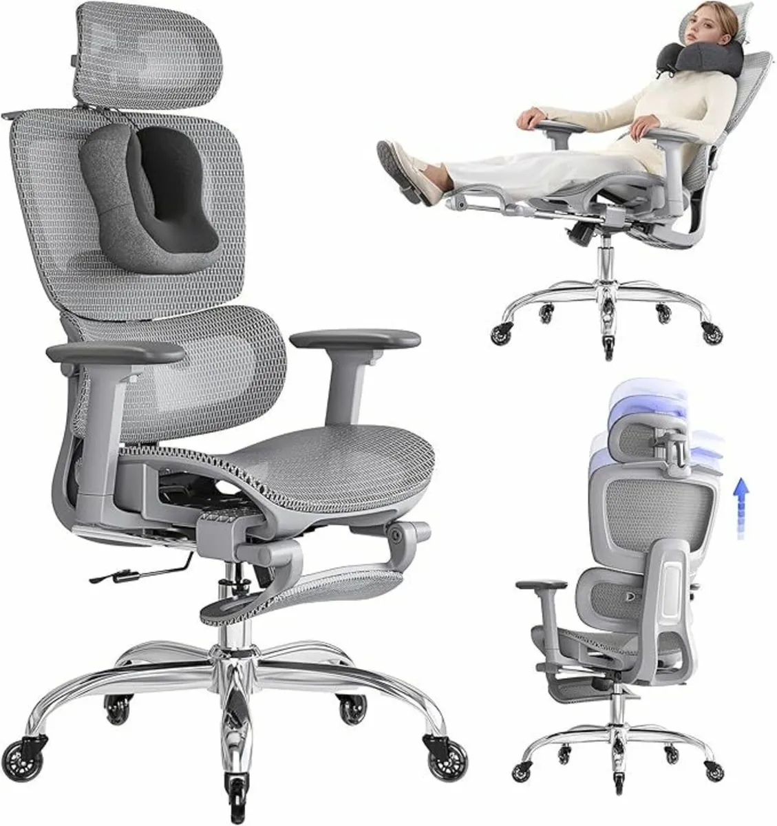 Ergonomic Office Chair Footrest Gaming Study Grey - Image 4