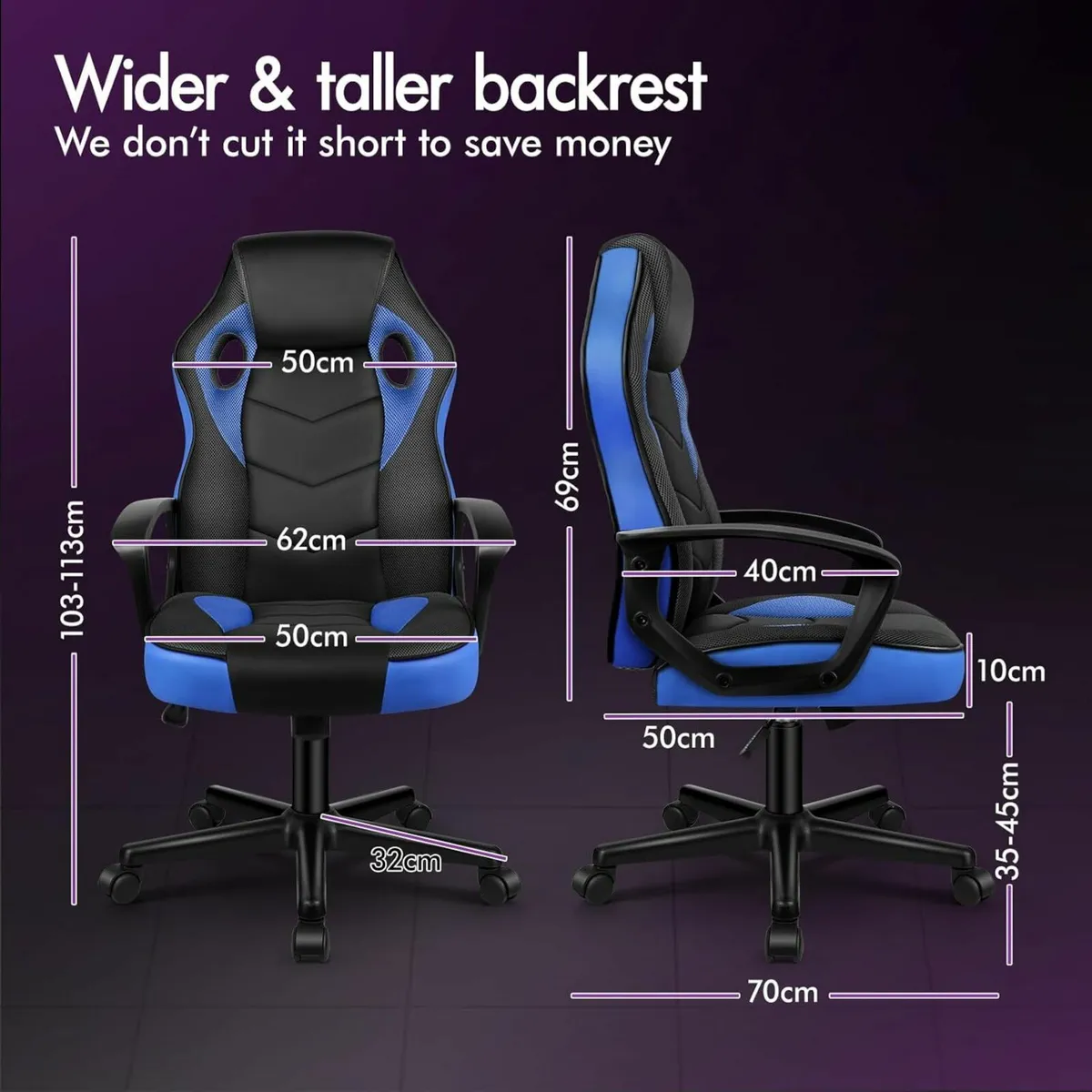 Gaming Chair Ergonomic Computer Desk Office Blue - Image 2
