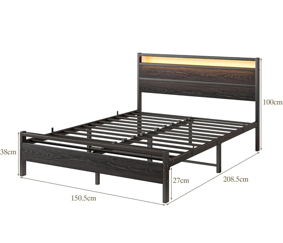 King Size Bed Frame with Headboard & LED Lights - Image 4