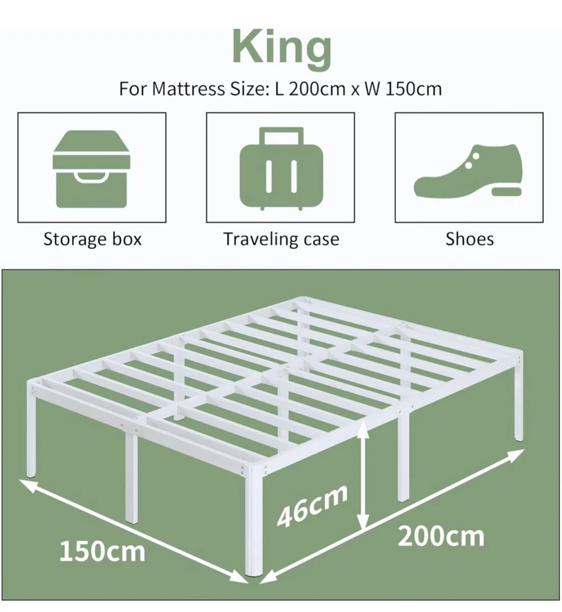 High White King Size Bed Frame 5ft with Rounded Co - Image 1