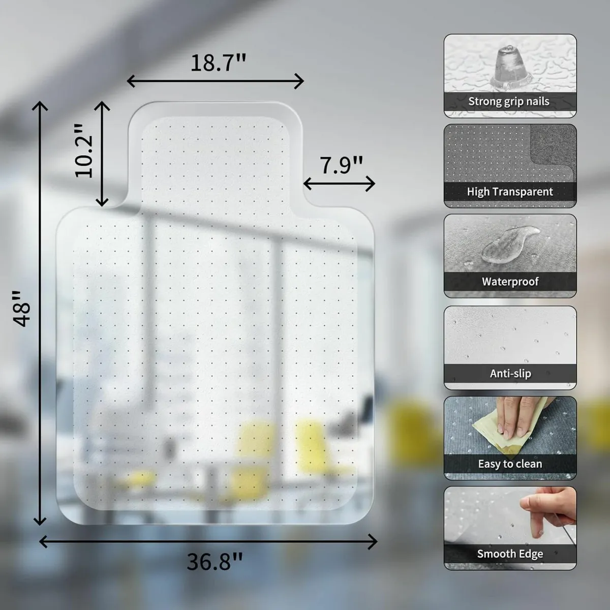 Office Chair Mat Carpeted Floors 120x90 cm Rug - Image 2