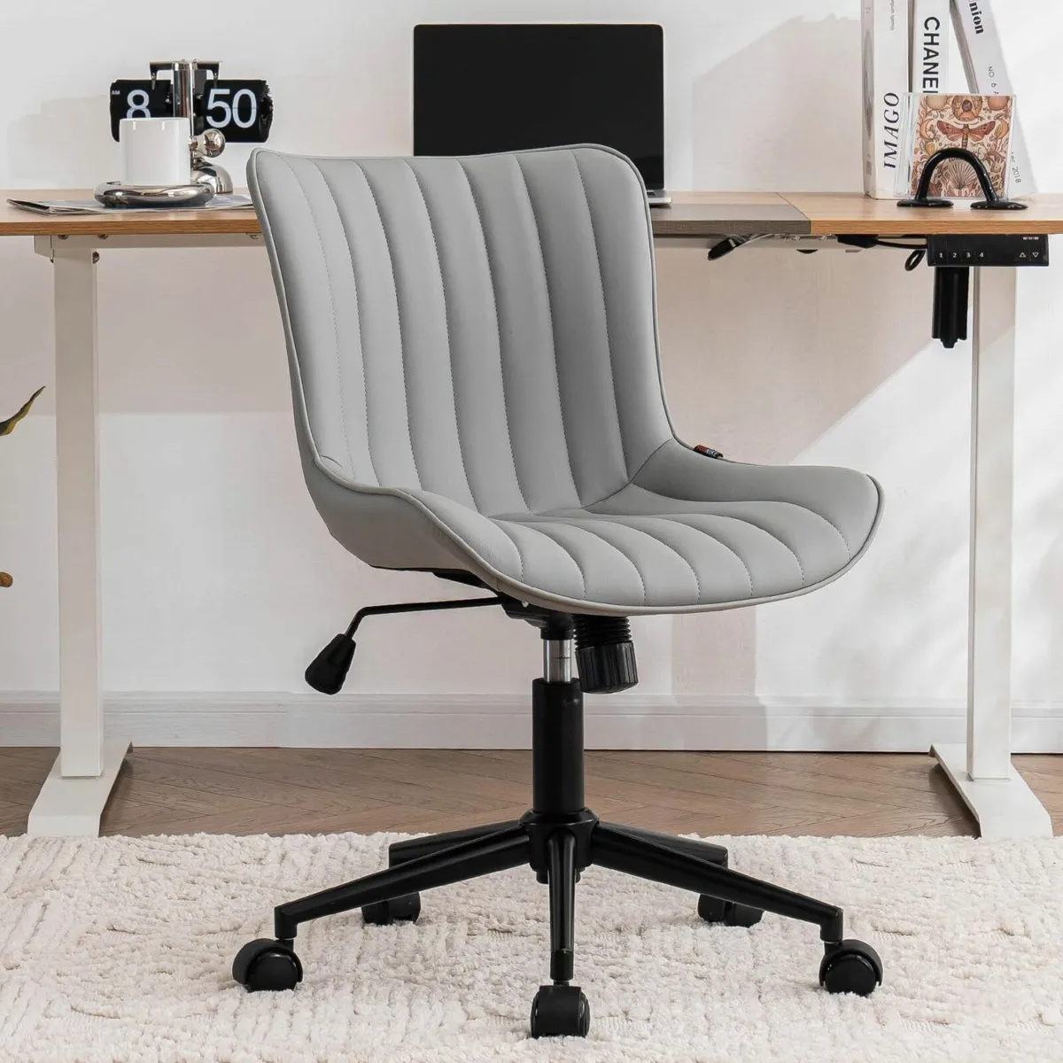 Home Office Chair Swivel Armless Desk Upholstered - Image 1