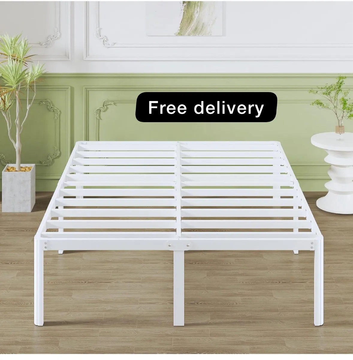 High White King Size Bed Frame 5ft with Rounded Co - Image 1