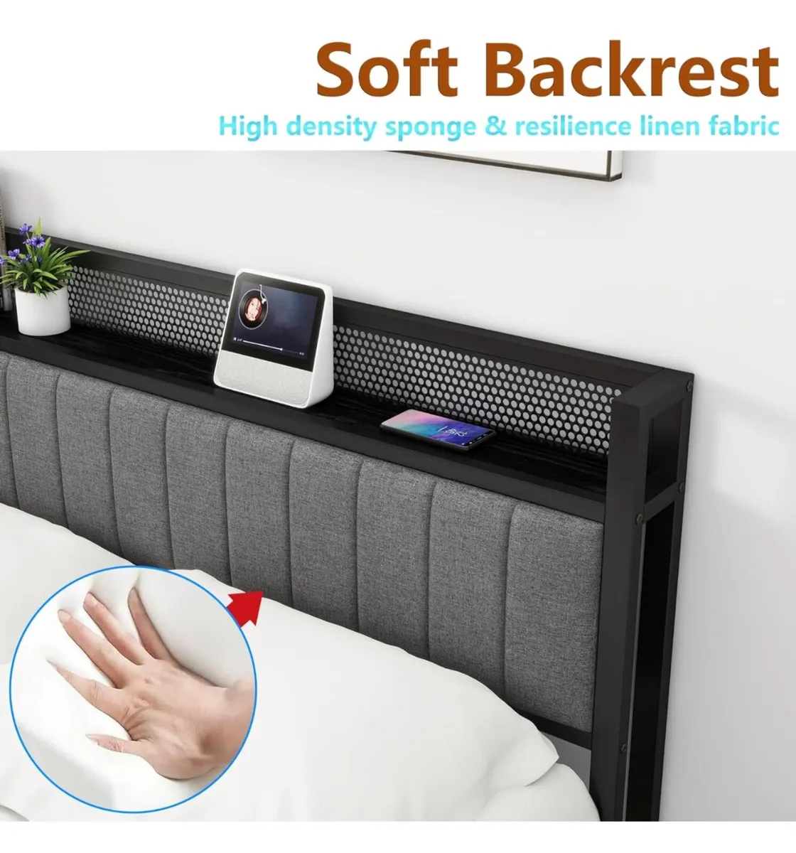 King Size Bed Frame with Storage and Headboard She - Image 2