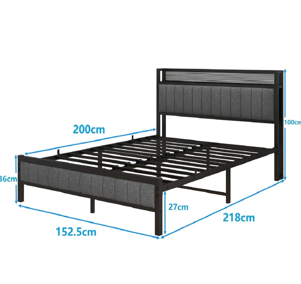 King Size Bed Frame with Storage and Headboard She - Image 3