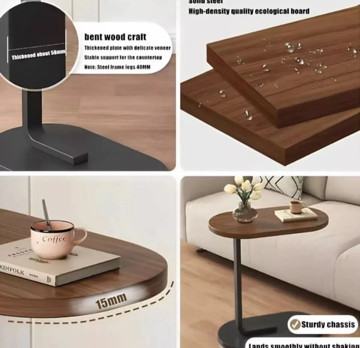 C Shaped Compact Sofa Side End Coffee Table - Image 4