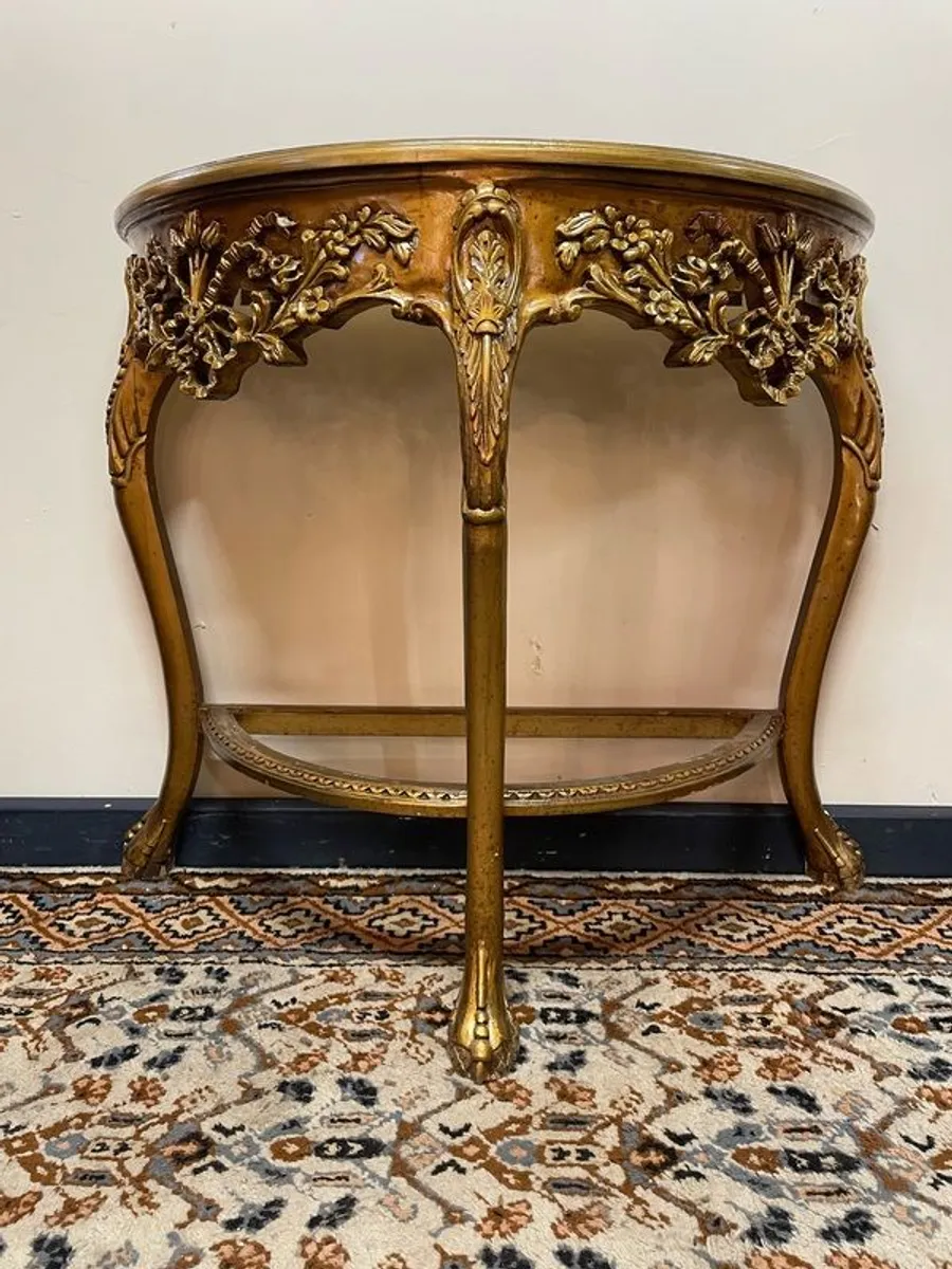SALE ! Was 450 Now 350 ! Beautiful Demilune Marble Top Gilt Wood Console Table. - Image 1