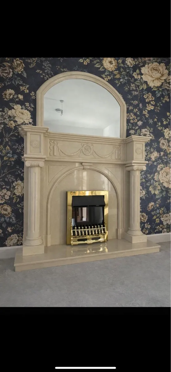 Roman arch fireplace and mirror