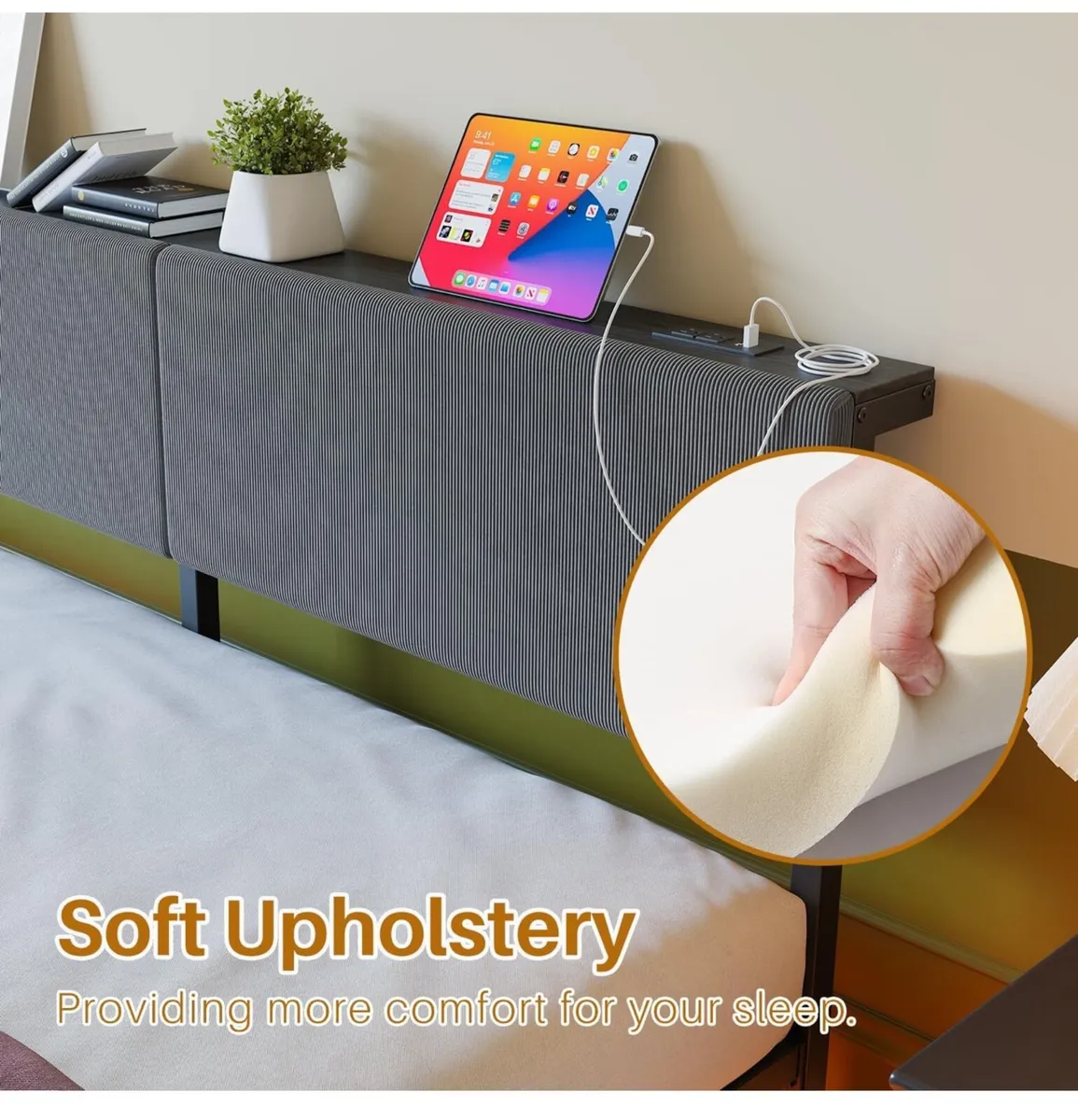 5ft King Bed Frame with USB Charging Station and L - Image 4