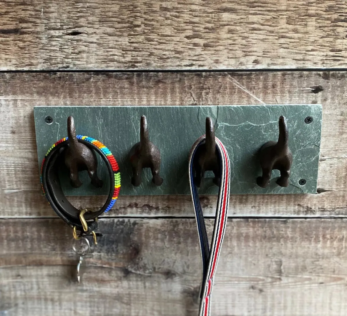 4 Dog Tail Coat Hooks Cast Iron & Slate NEW - Image 1
