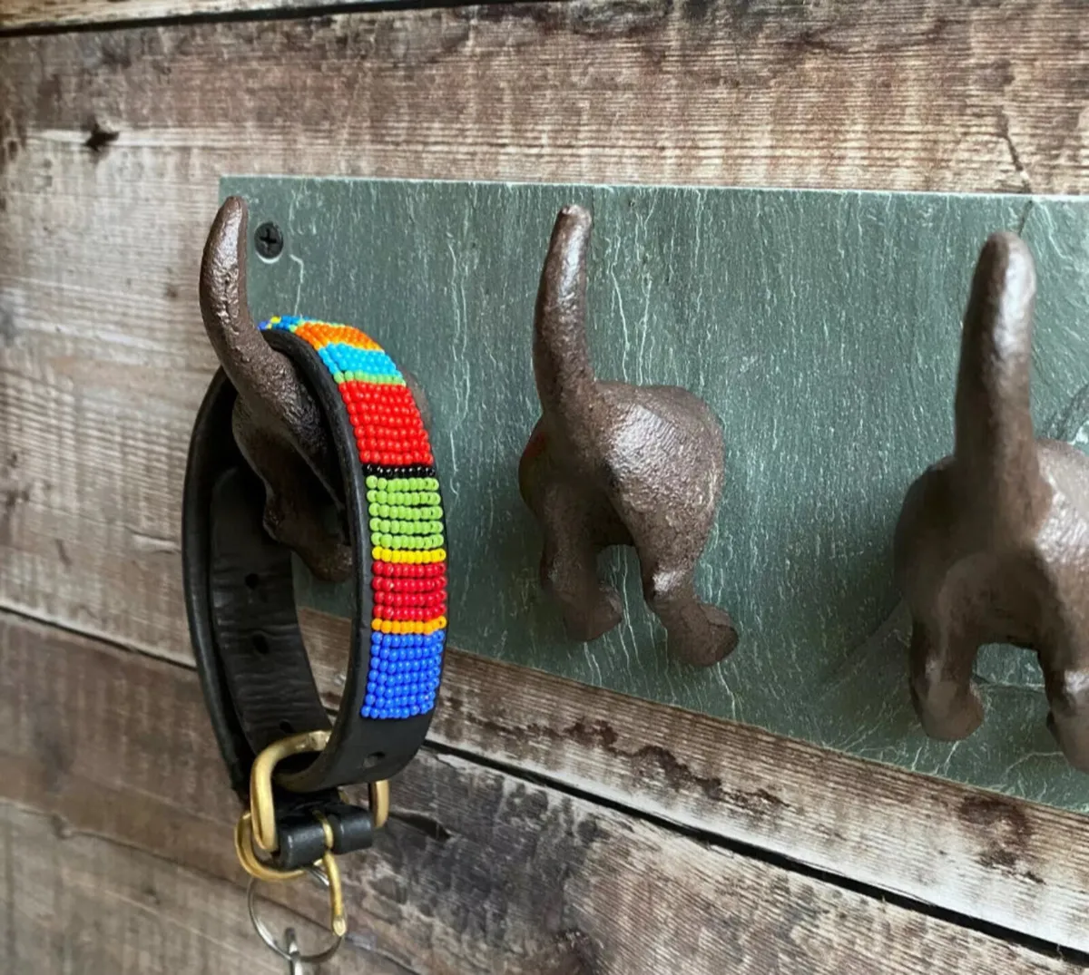 4 Dog Tail Coat Hooks Cast Iron & Slate NEW - Image 2