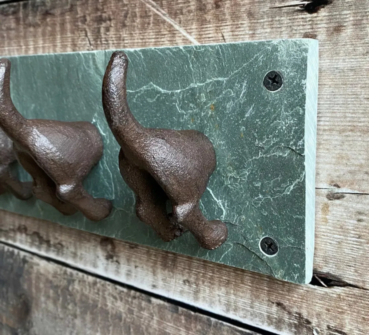 4 Dog Tail Coat Hooks Cast Iron & Slate NEW - Image 4