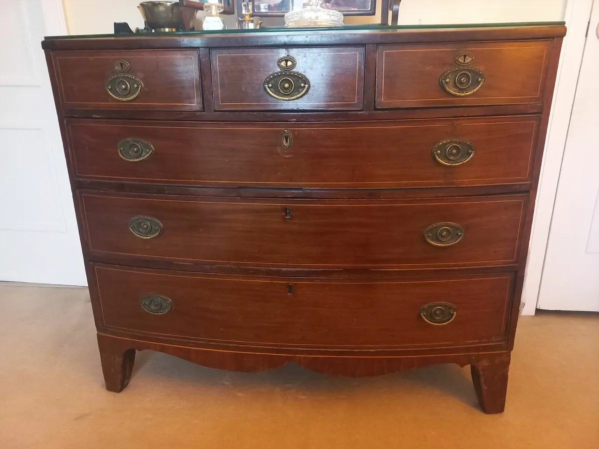 Antique Bow Front Chest with Oval Brass Pulls