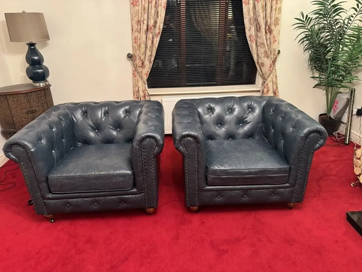 2 Chesterfield Navy Blue Armchairs - Image 1