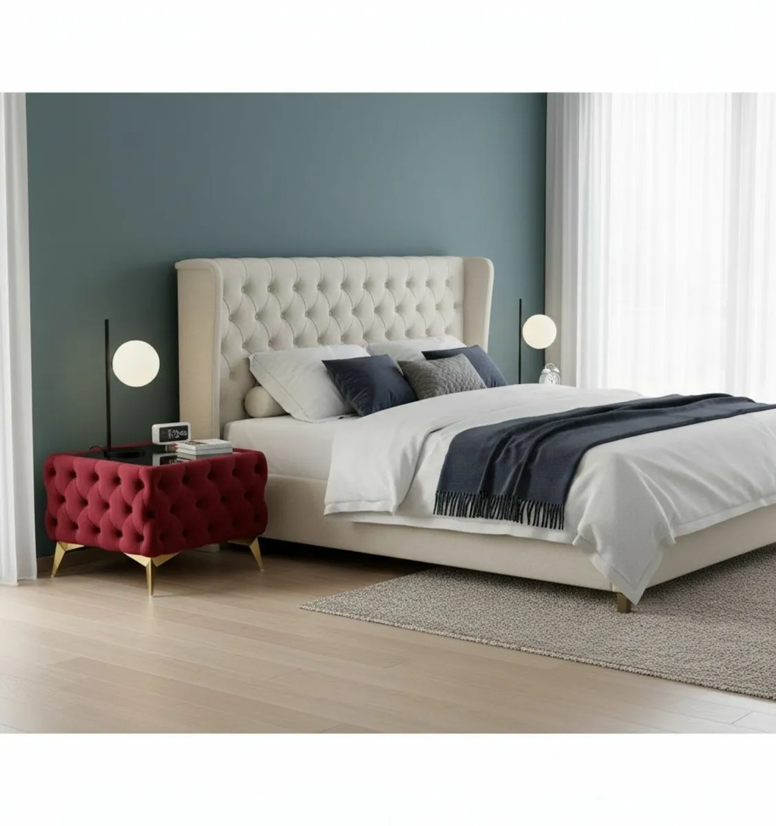 Velvet coffee table with glass - Image 2