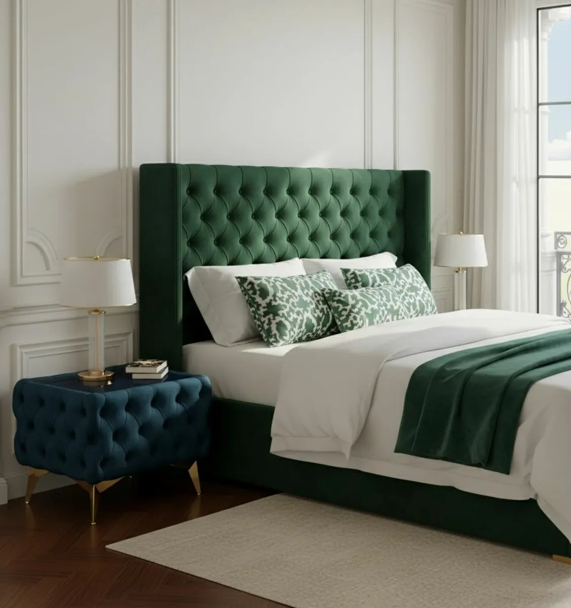 Velvet coffee table with glass - Image 3