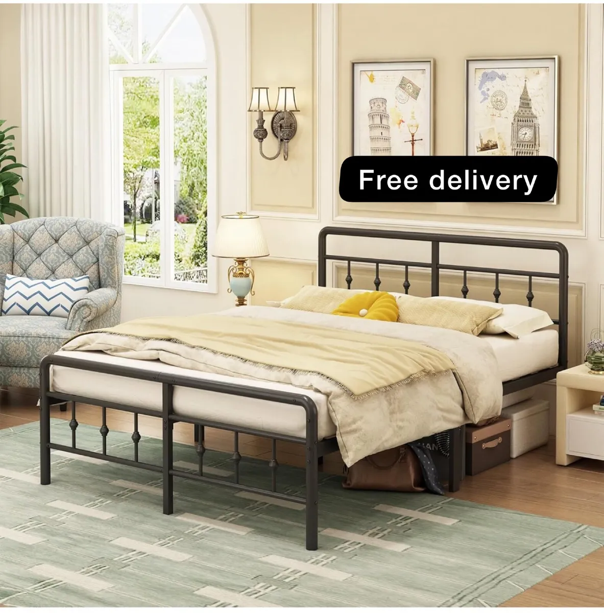 King Size Bed Frame with Victorian Headboard and F - Image 1