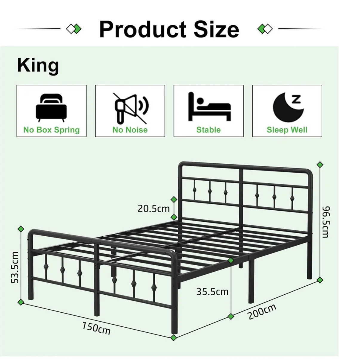 King Size Bed Frame with Victorian Headboard and F - Image 1