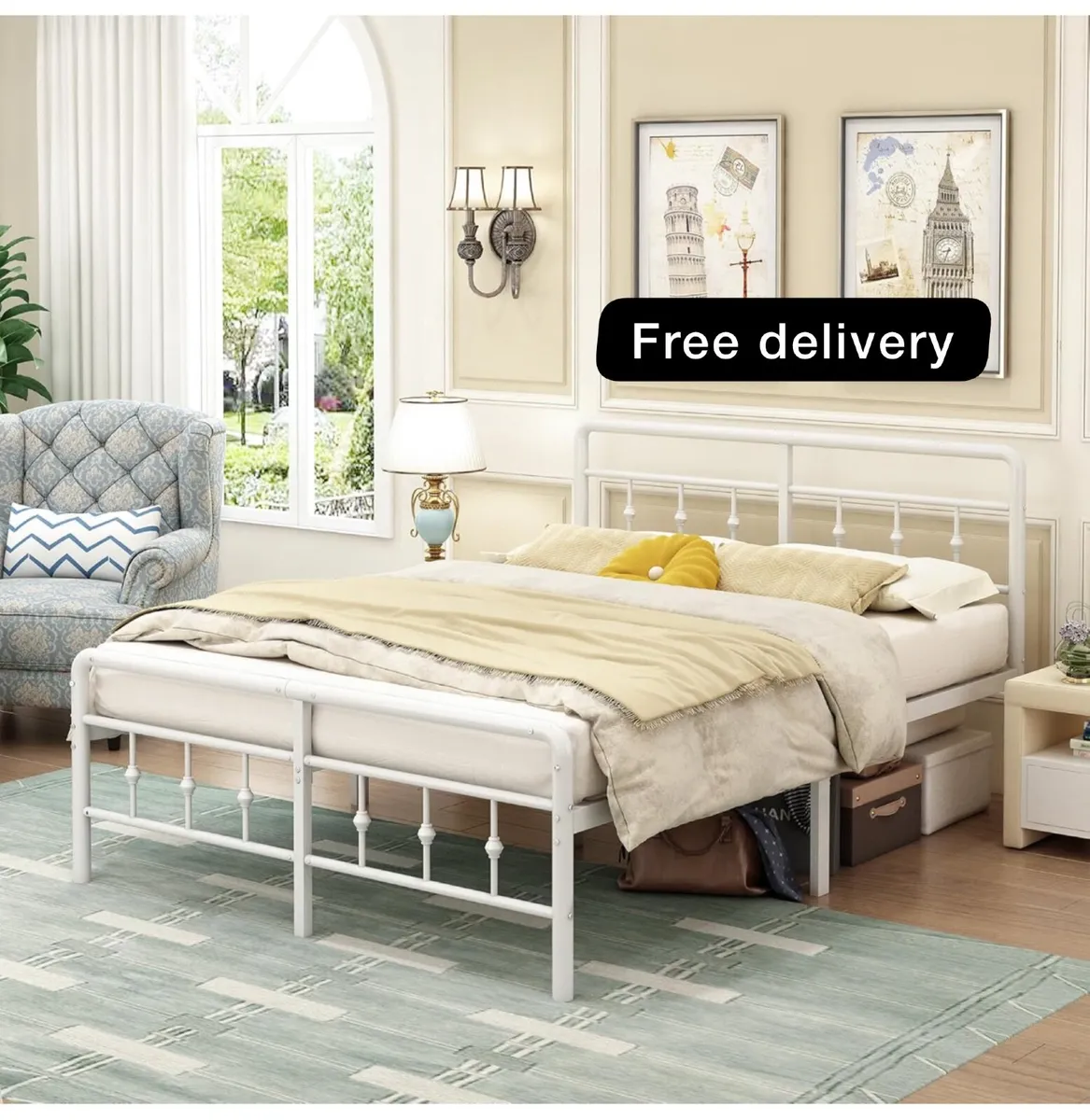 King Size Bed Frame with Victorian Headboard and F - Image 1
