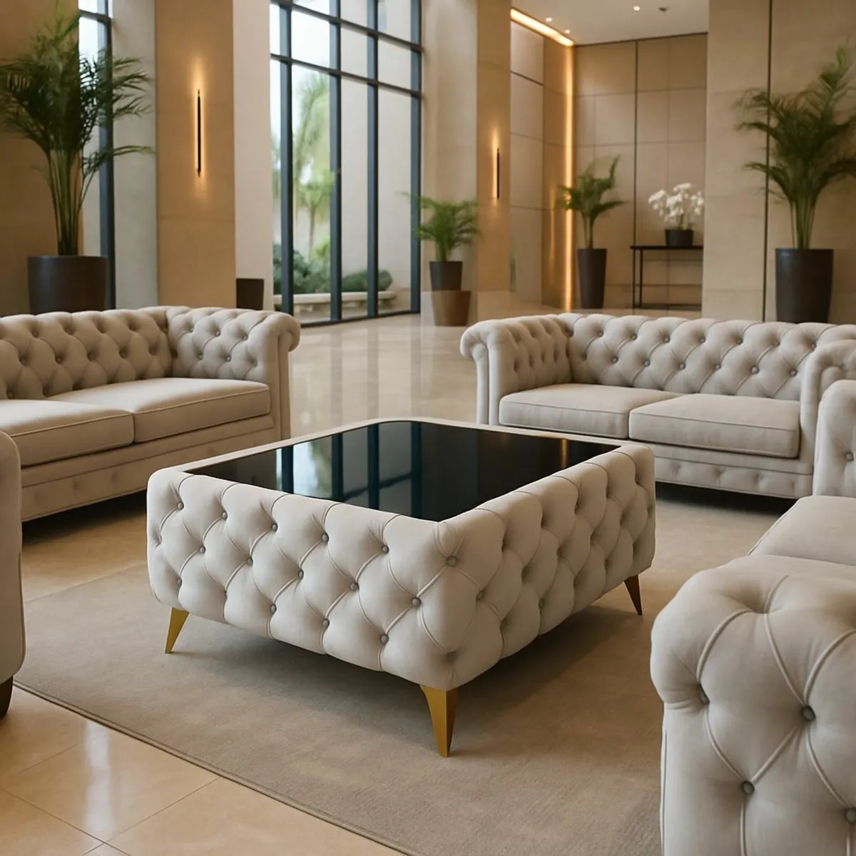 Velvet coffee table with glass - Image 3