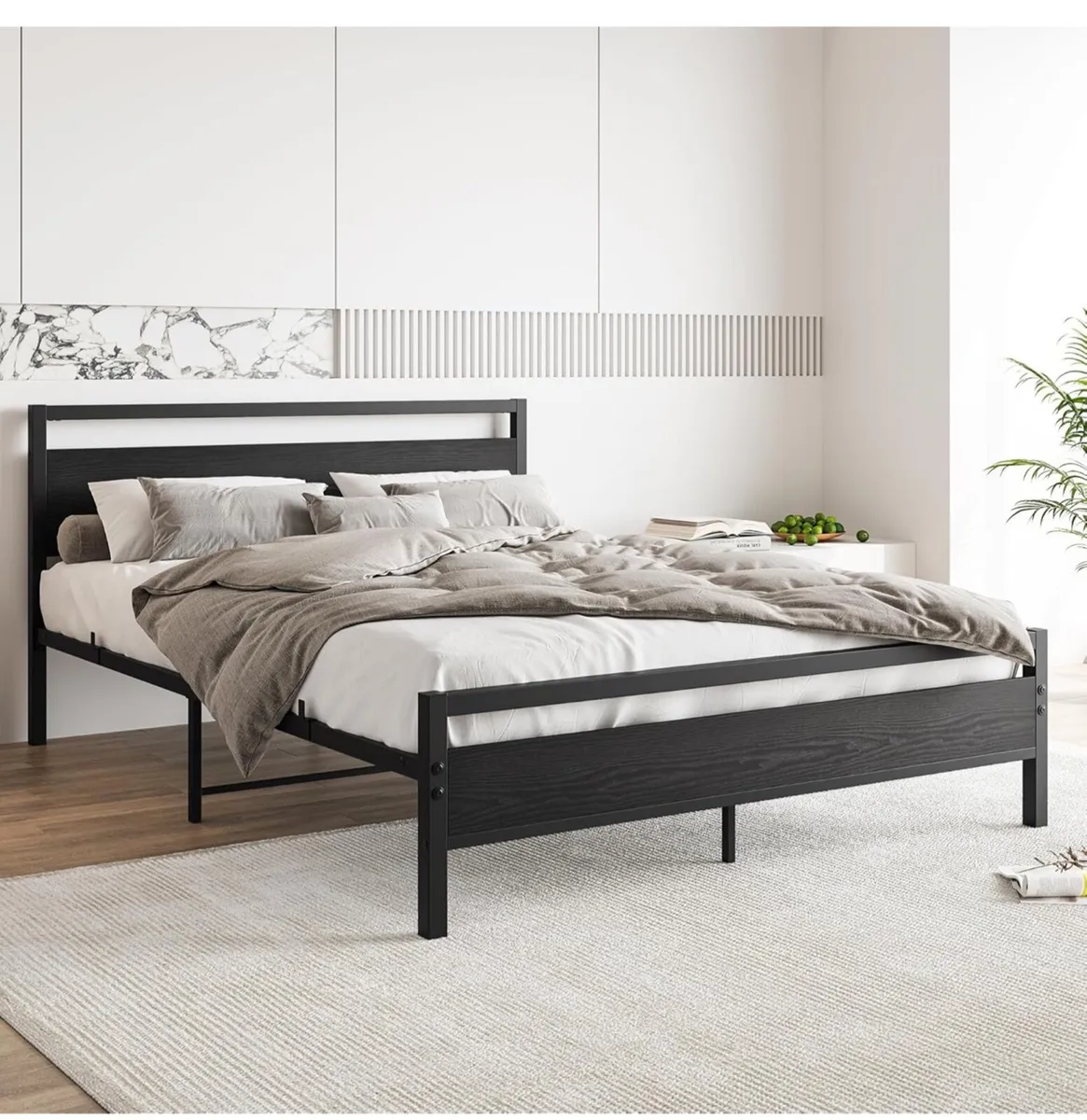 King Size Bed Frame with Wood Headboard,Heavy Duty - Image 1