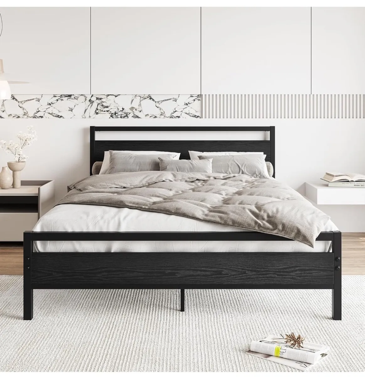 King Size Bed Frame with Wood Headboard,Heavy Duty - Image 2