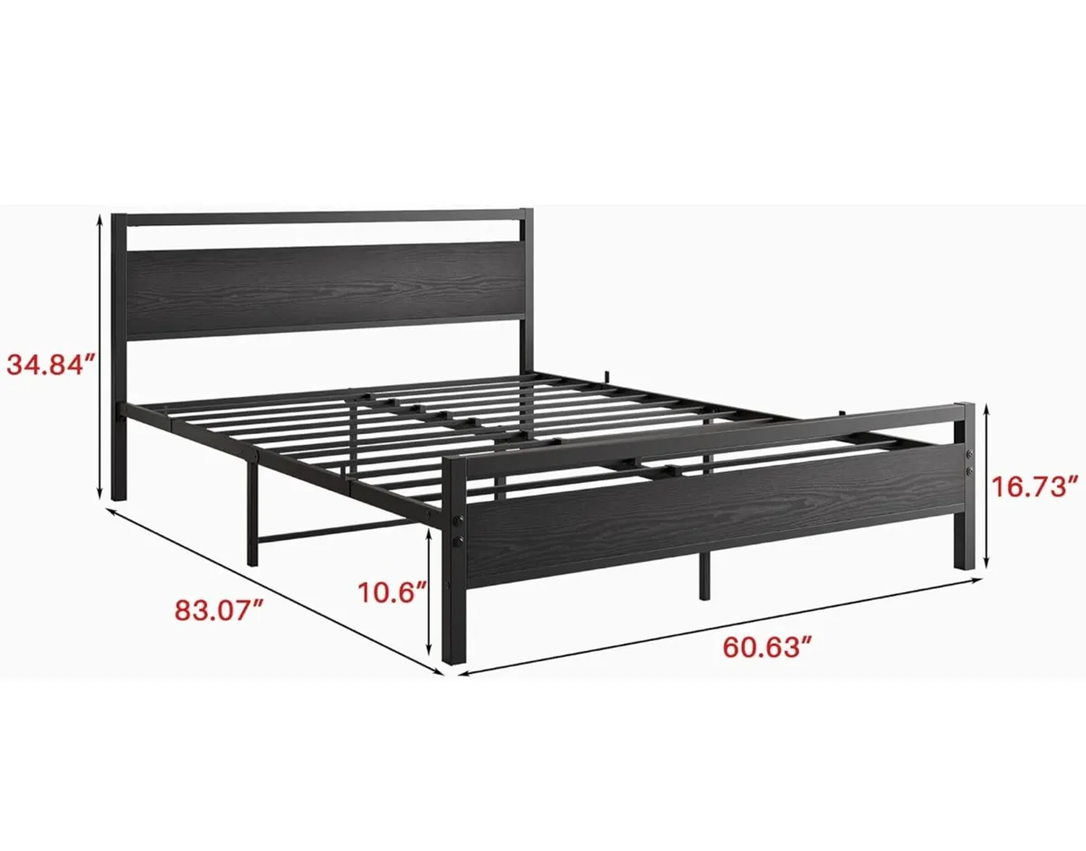 King Size Bed Frame with Wood Headboard,Heavy Duty - Image 3