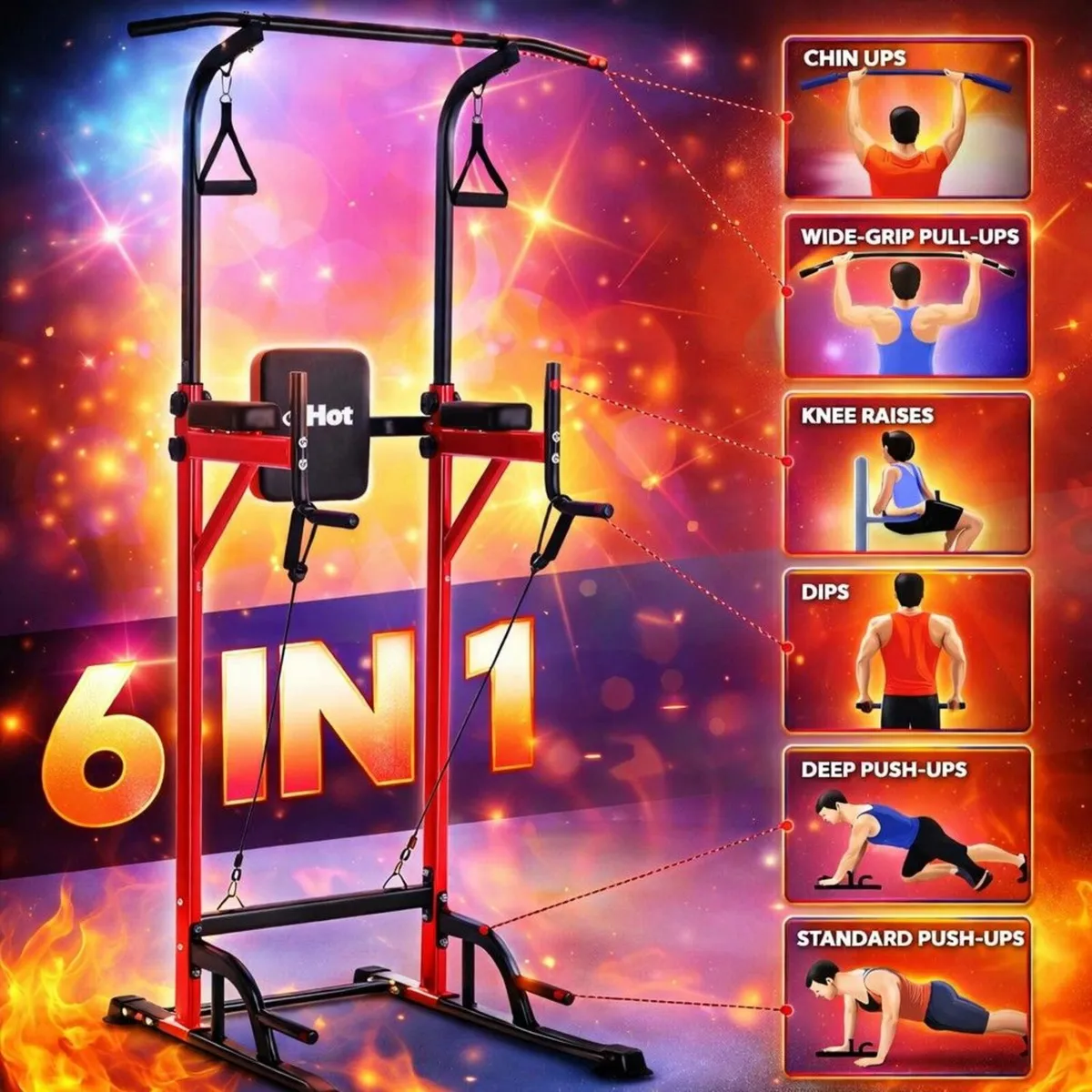 6-in-1 Adjustable Pull Up Bar Stand Heavy Duty wit - Image 2
