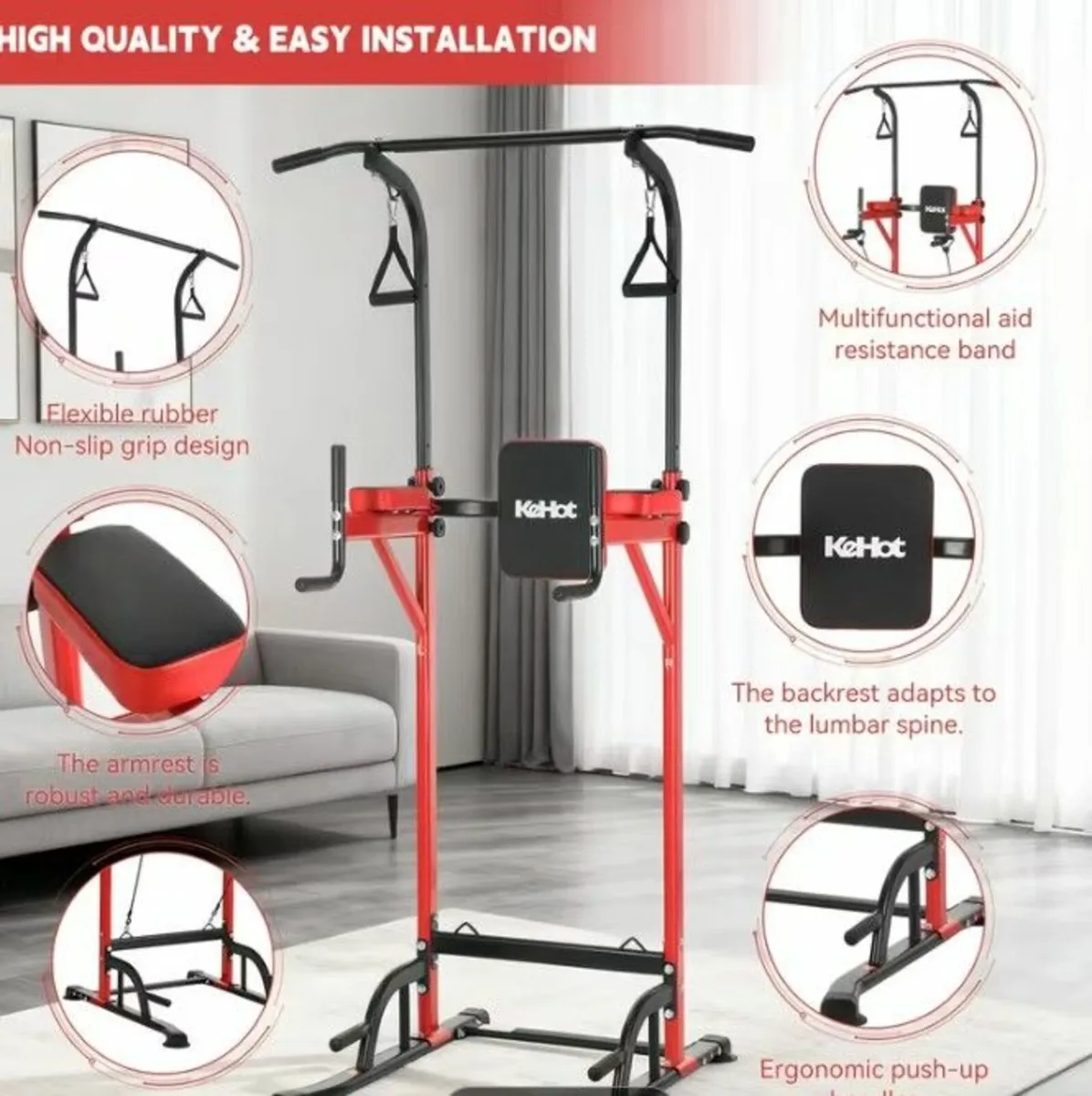 6-in-1 Adjustable Pull Up Bar Stand Heavy Duty wit - Image 4