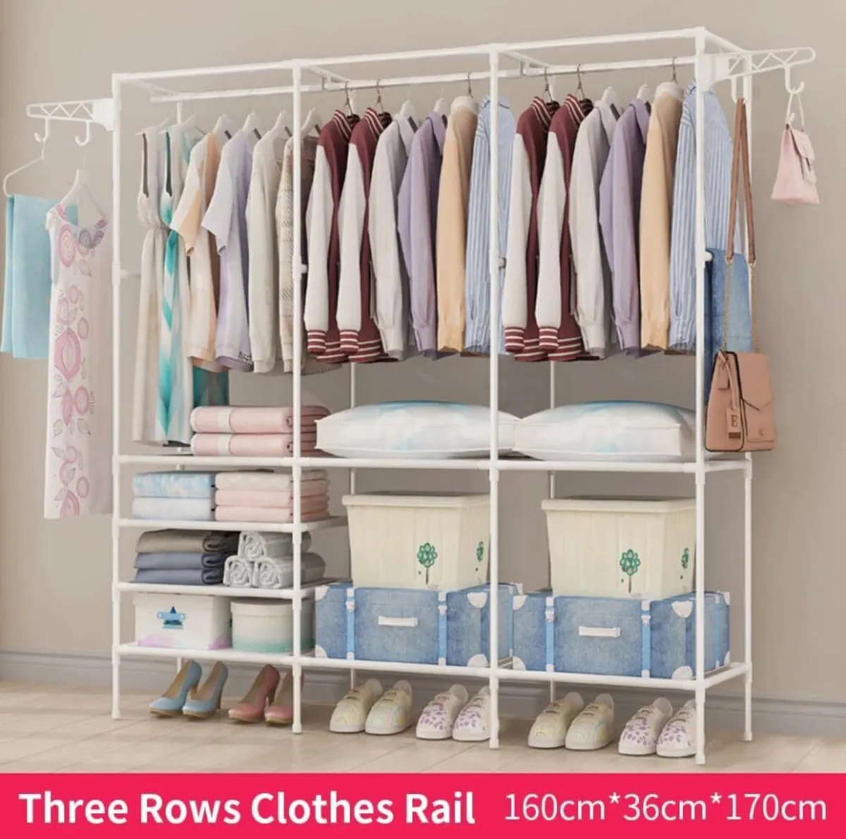 Metal Clothes Rail Rack With Shelves - Image 3